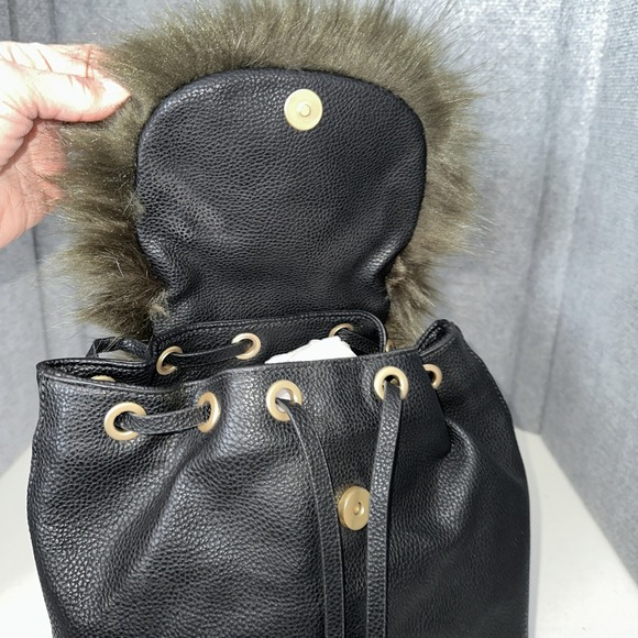Foley & Corinna Black Leather Backpack Faux Fur With Dust Bag main image 4